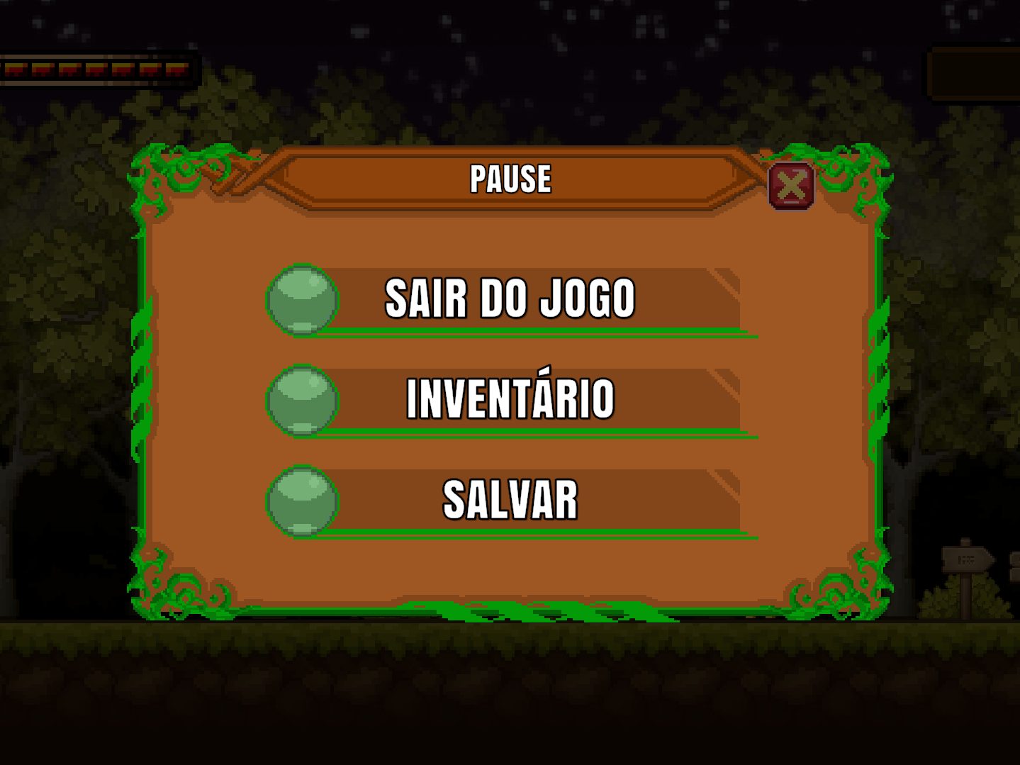 Pause menu