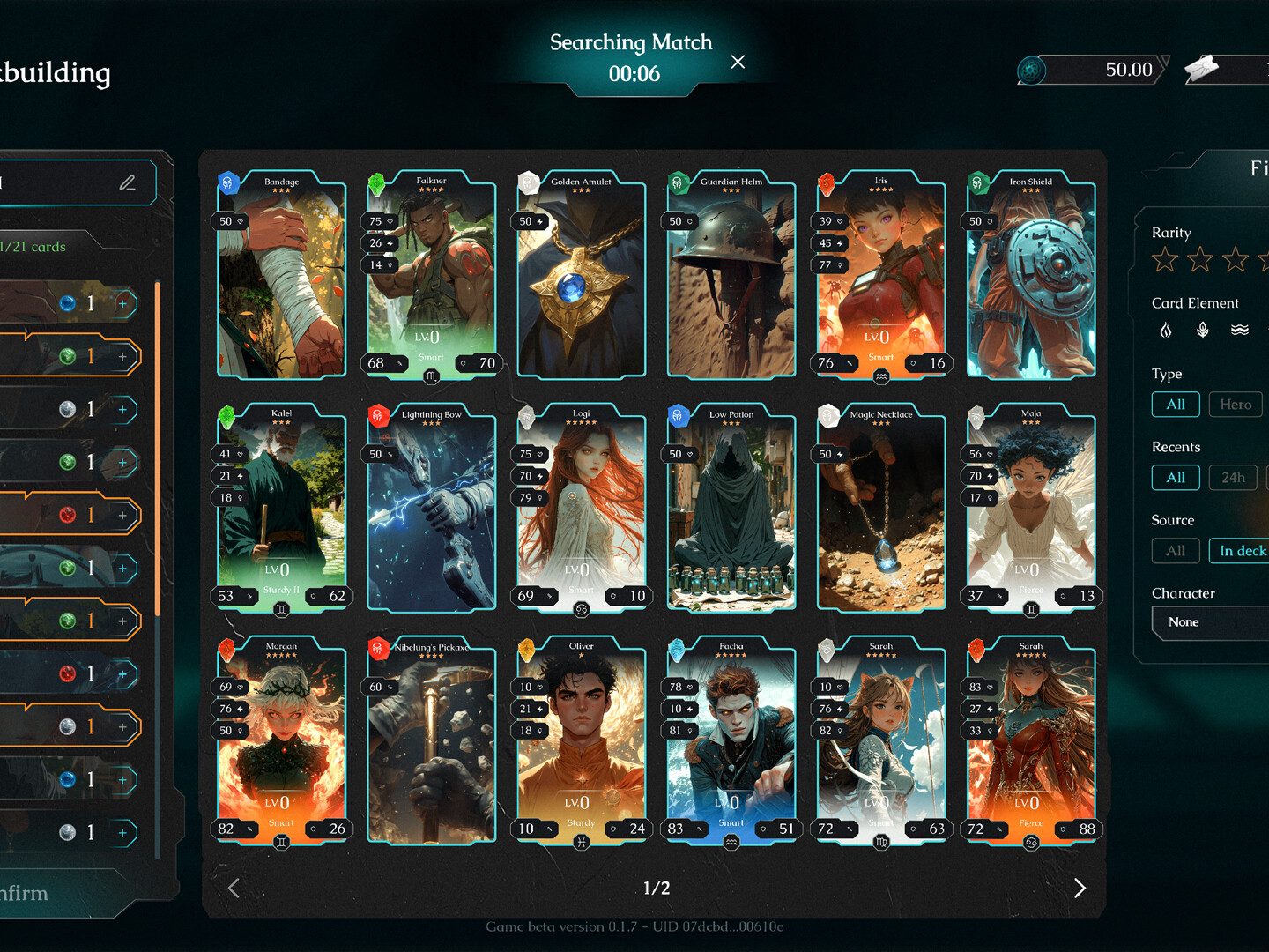 Deckbuilding screen