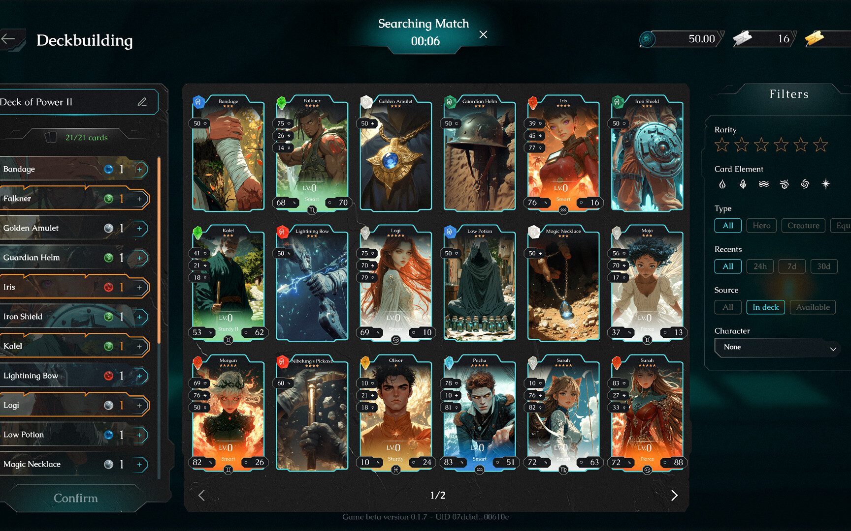 Deckbuilding screen