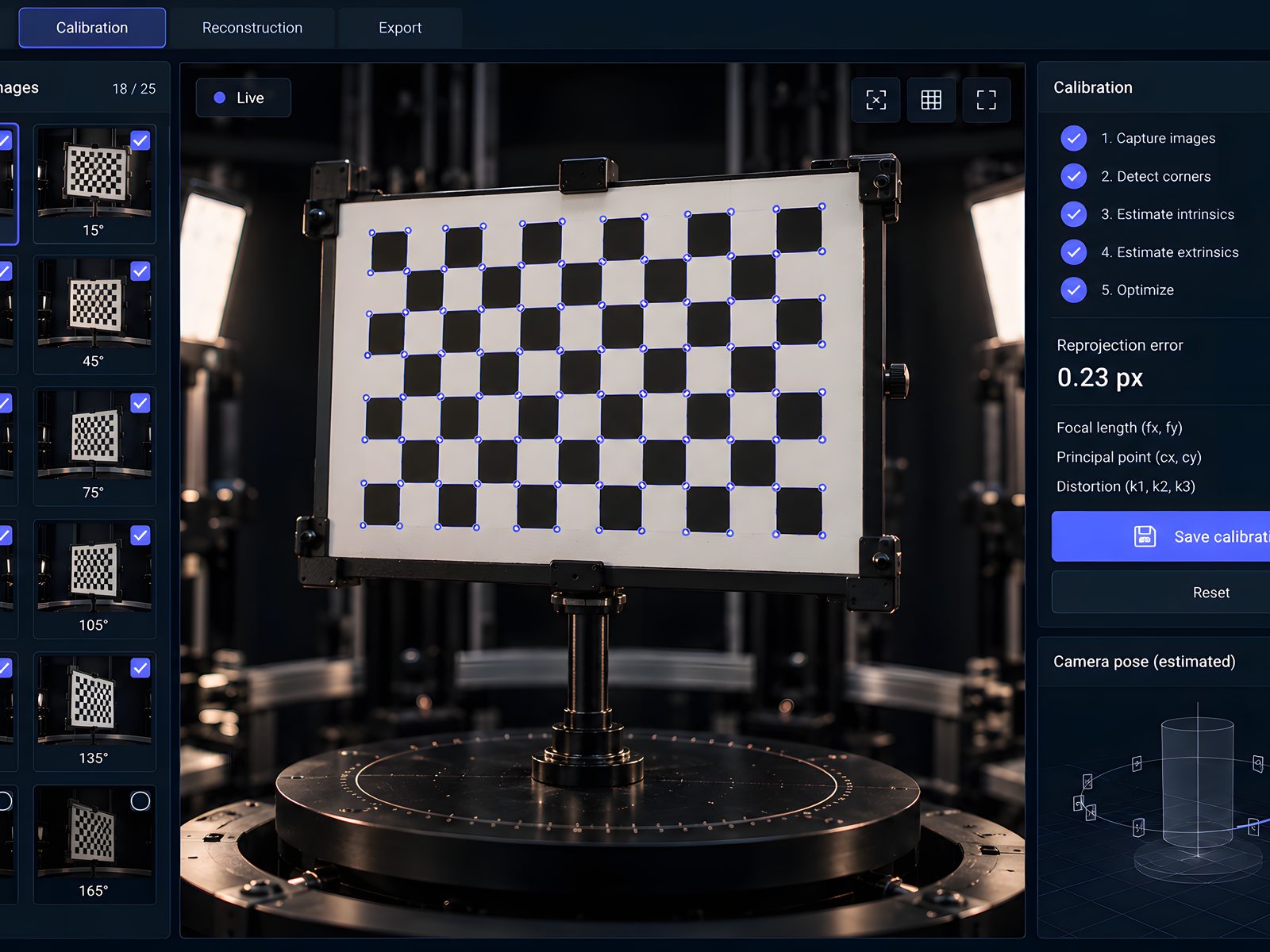 Concept of the camera calibration screen