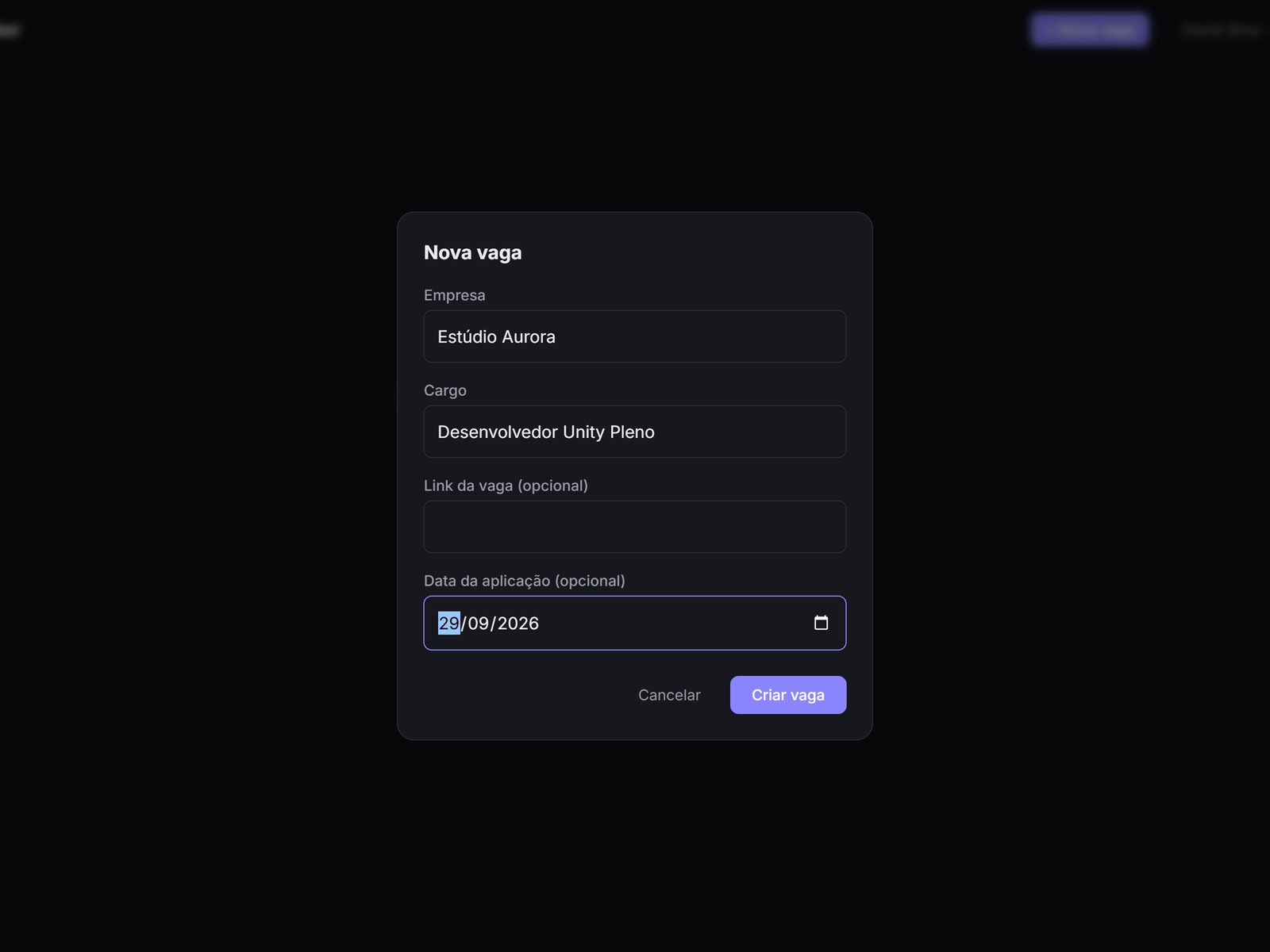 New job dialog