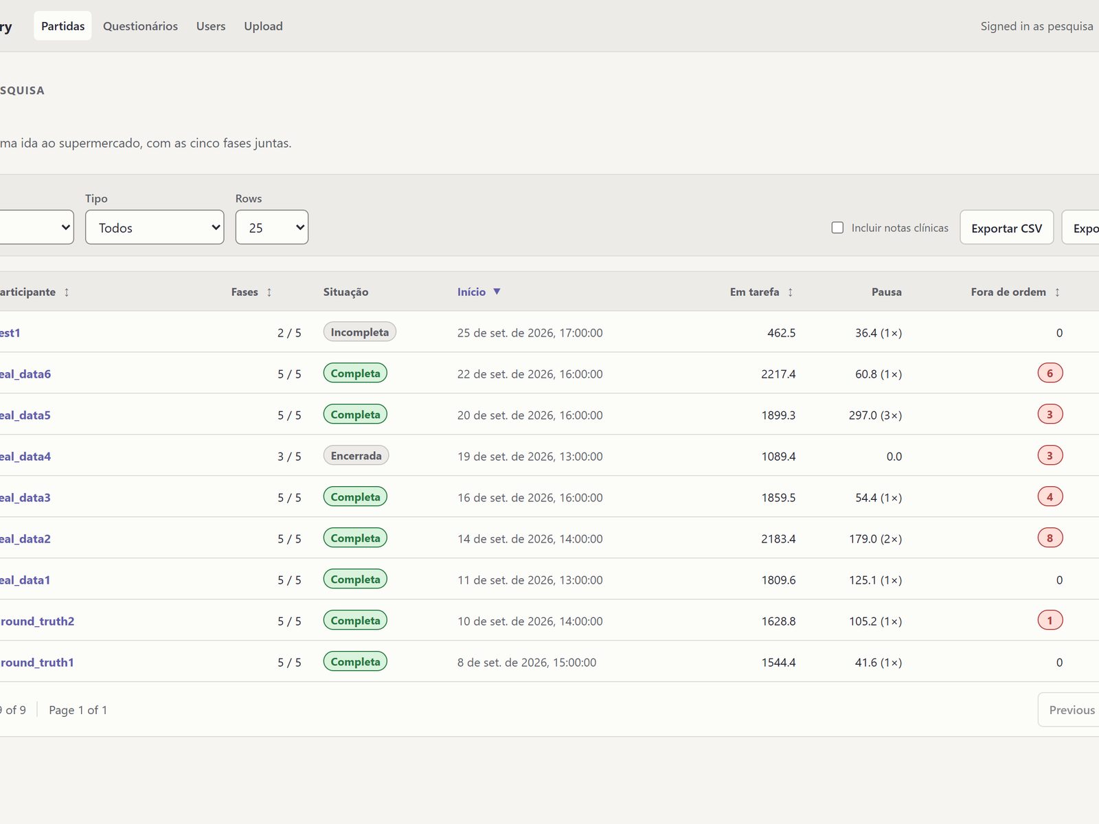 Runs list with cohorts and filters