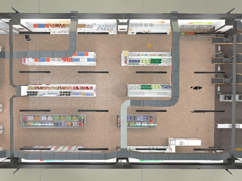 Top-down view of the supermarket layout